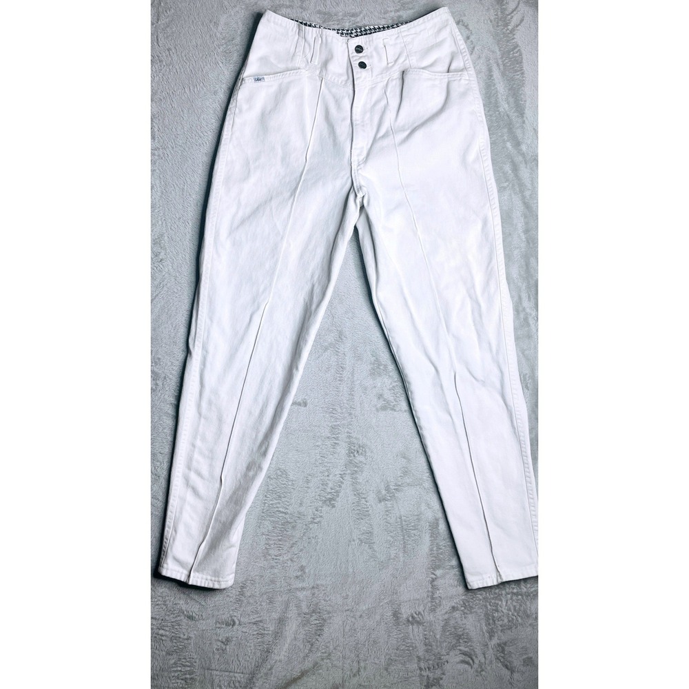 Chic Vintage White Denim Jeans 28 High Rise Tapered Pleated Made in USA 80s